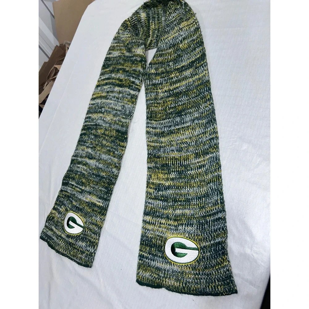 Green Bay Packers NFL Knit Scarf Space Dye Green Gold White Embroidered Logo